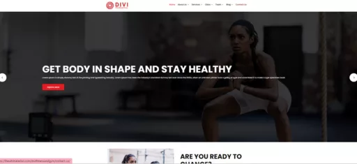 Fitness and Gym Layout’s Hero Page: Ultimate Divi Modules UI Bundle Glance