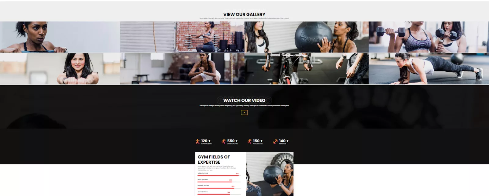 Showcasing Ultimate Divi Modules UI Bundle’s Gym Layout Design