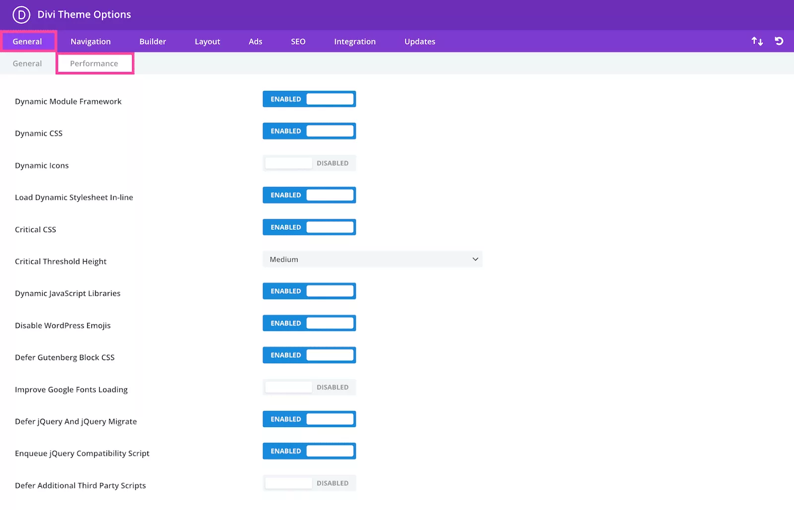 Locating Divi Cache Settings