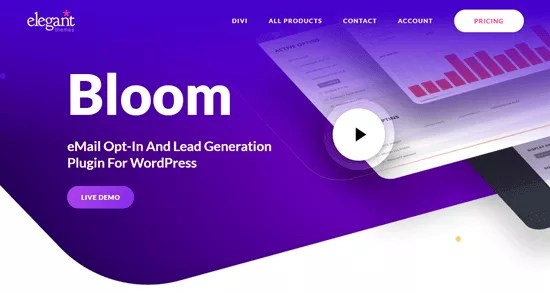 Elegant Theme’s Page Featuring Bloom - An Email Marketing Tool