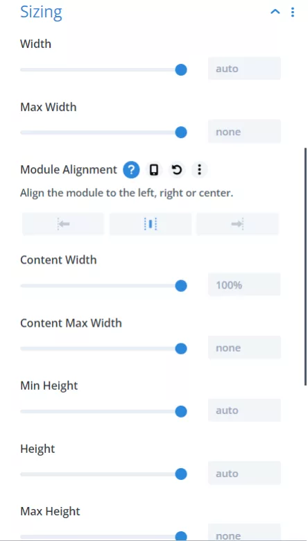 Adjust the Slider Sizing Parameters including Width, Max Width, and Max Height to specify the module’s size.