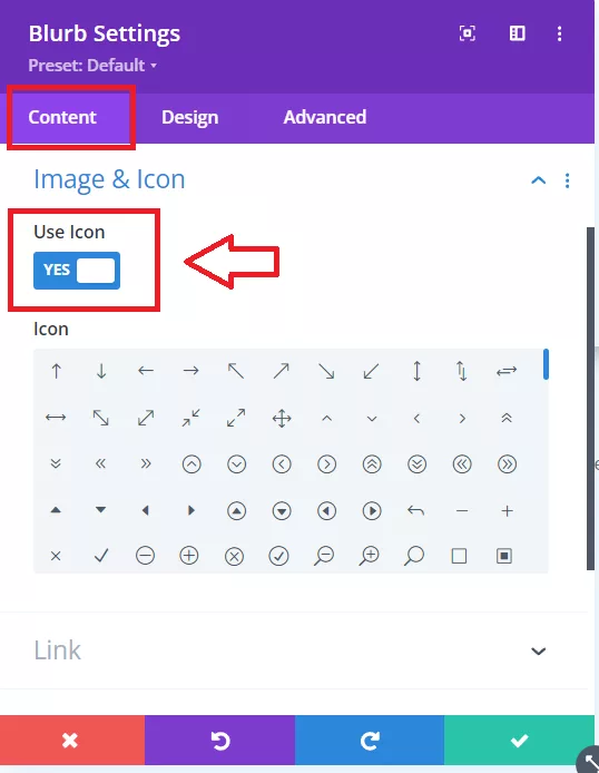 By default, the blurb uses an image, but you have the option to switch to Use Icon and pick any icon you like.