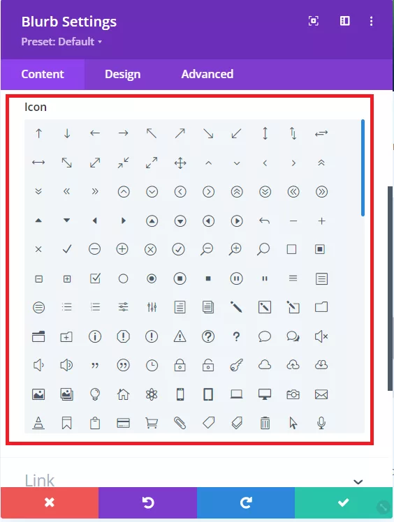 With a handy CSS snippet the Divi blurb icon picker height has been increased