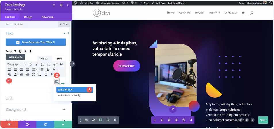 Write compelling content with AI by first activating Divi AI