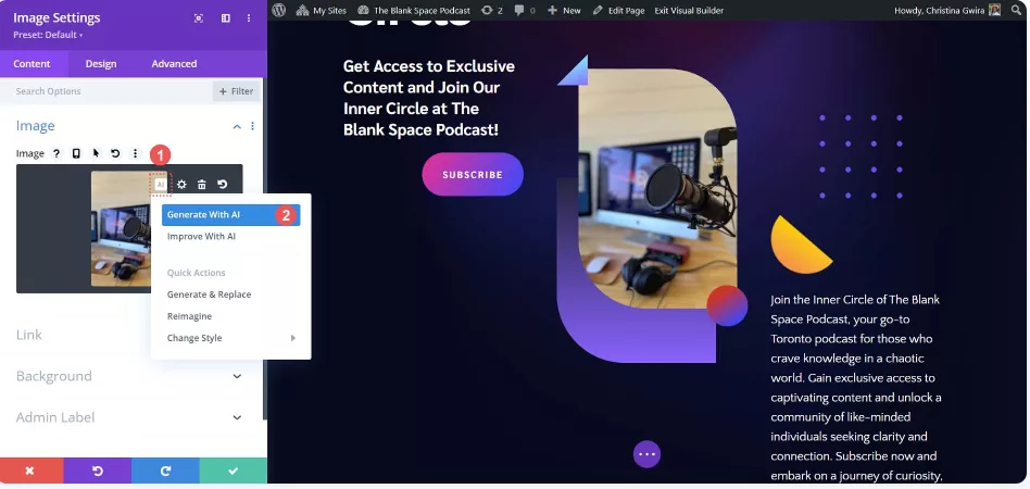 A process explaining how to substitute the Image Module in the hero section with a uniquely generated image by AI