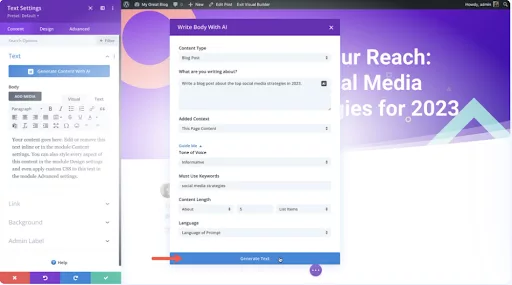 A visual guide illustrating the seamless step-by-step process of content generation using Divi AI