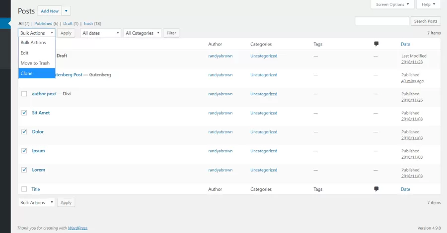 Clone multiple pages or posts with bulk actions using the Duplicate Post plugin