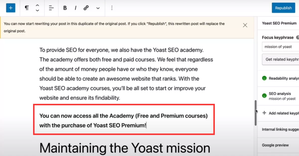 Adding a new paragraph in the duplicate post using the Duplicate Post plugin for republishing the WordPress post