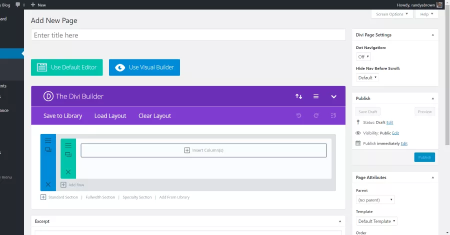 Enable Visual Builder from the add new page in your Divi website