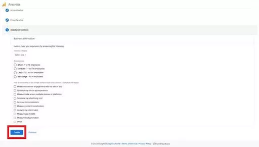 Once you hit the ‘Create’ button, a pop-up will appear showing the Google Analytics Terms of Service Agreement.