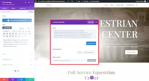 Using Divi AI for Copy and content generation
