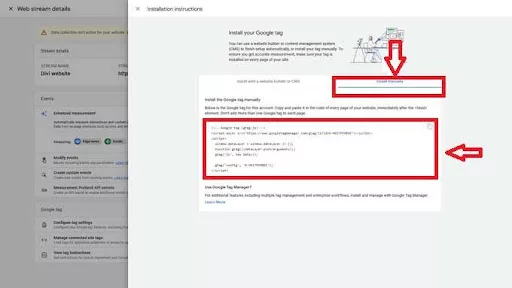 Switch to the “Install manually” tab. You’ll find your global site tag code. Just copy that code.