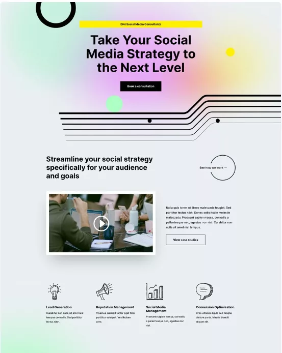 Social Media Consultant Layout Pack for boosting engagement for your Divi Website to interact with your visitors better.