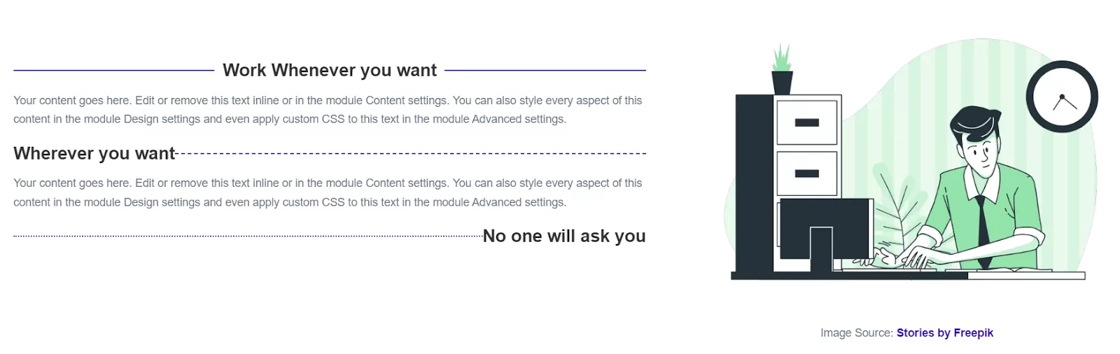 Adding text in between the dividers using Divi Supreme Pro’s text divider module