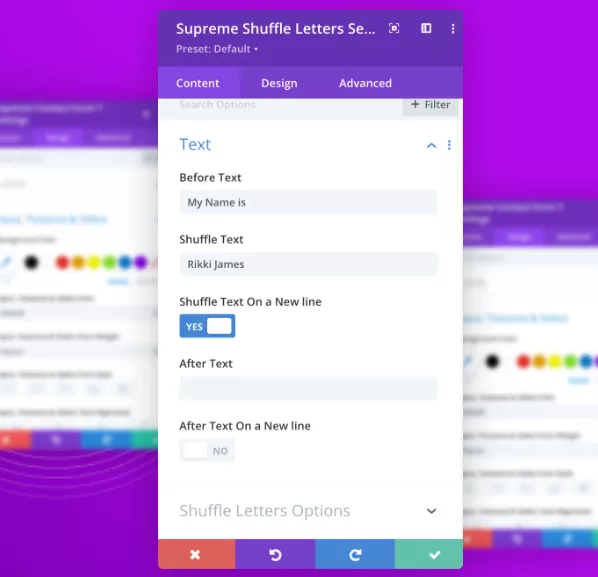 Shuffle Letter module shuffles words randomly letter-by-letter in Divi Supreme Pro