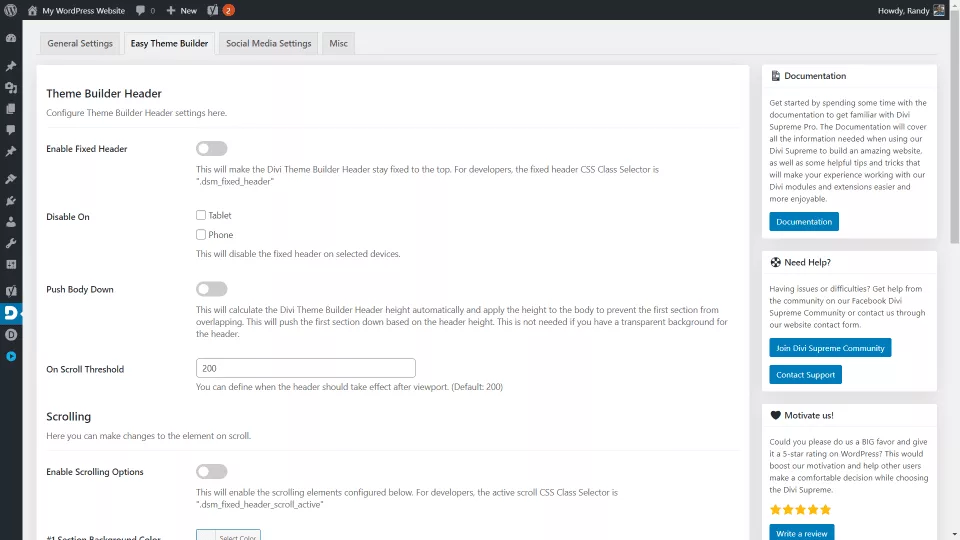 Create Sticky Headers, Shrink on Scroll Headers, and Switching Logo On Scroll Headers with Easy Theme Builder For Header extension in Divi Supreme Pro