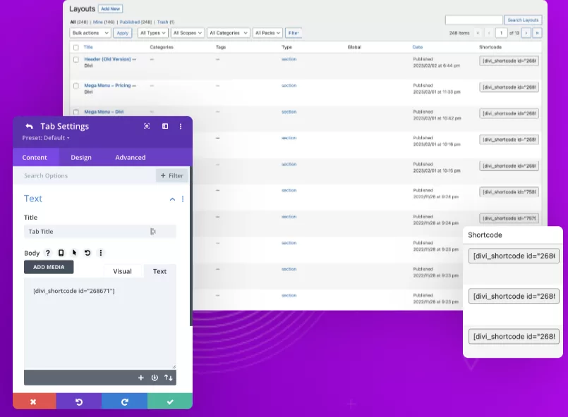 Placing Divi layouts in the sidebar or any widget area with the help of shortcodes in Divi Supreme Pro using Library Shortcode Extension