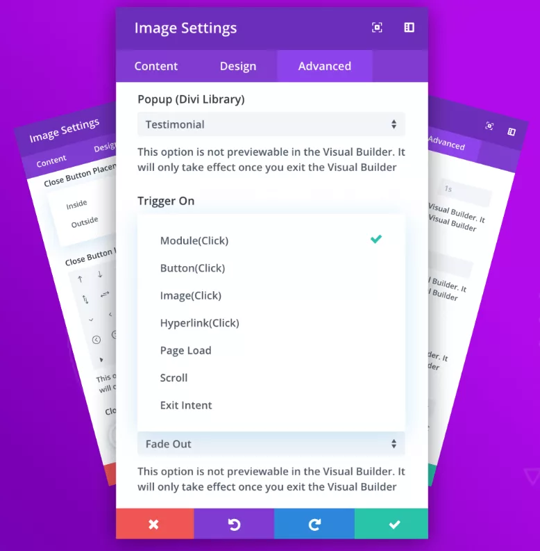 Popup extension by Divi Supreme Pro that uses Divi Library to convert any layout into a pop-up