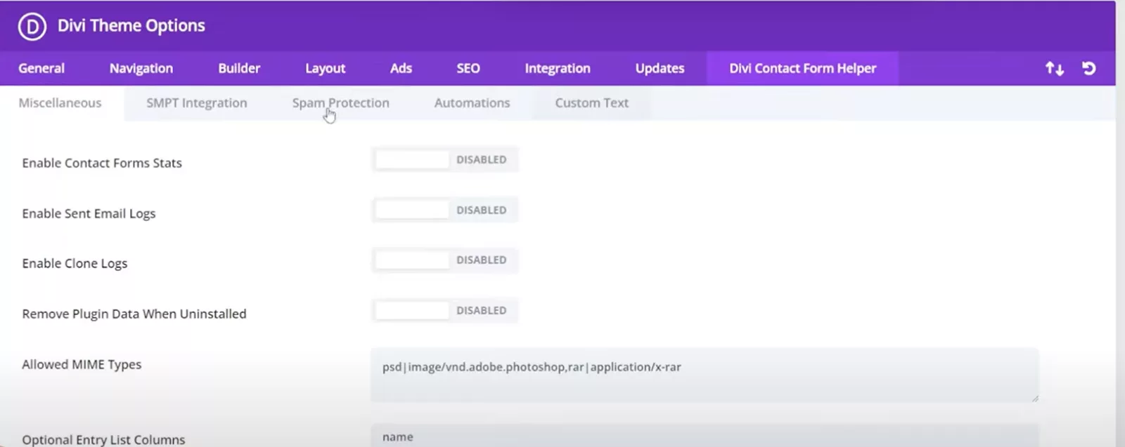Exploring Divi Contact Form Helper’s settings in the Divi Theme Options from WordPress Dashboard