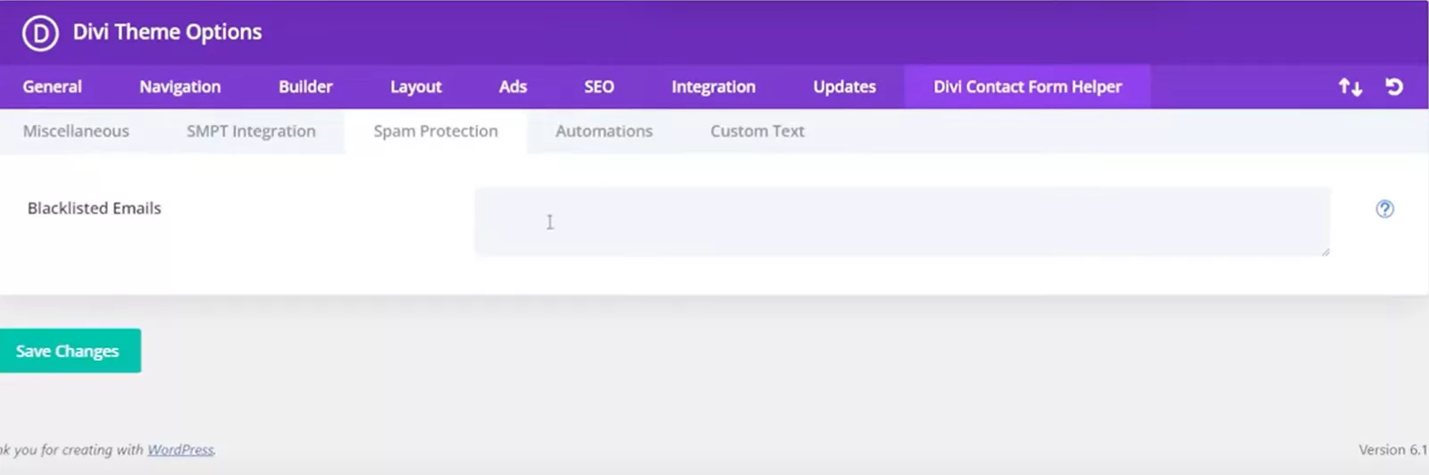 Add people to the Blacklisted Emails field for spam protection in Divi Contact Form Helper’s tab in the Divi Theme Options window.