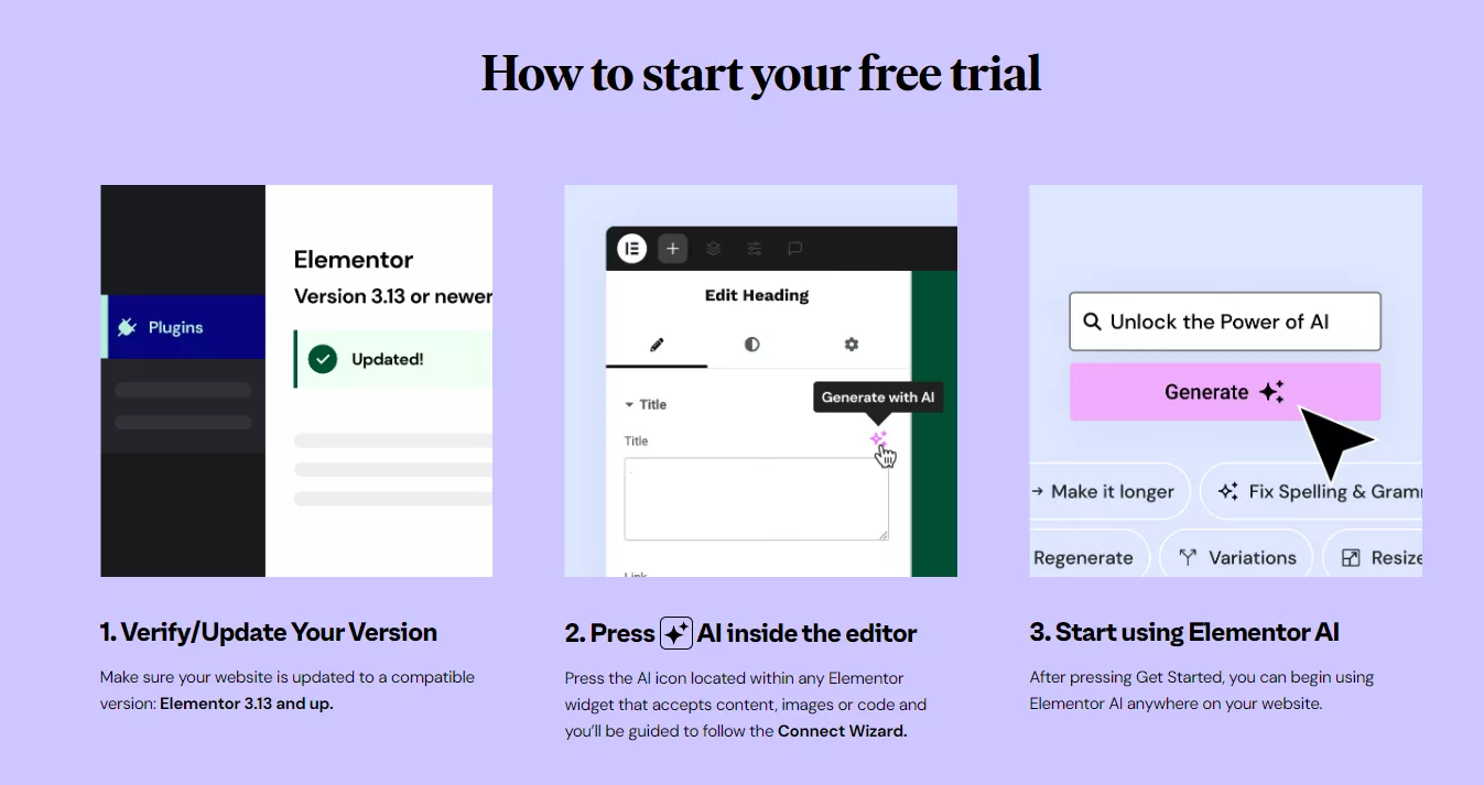 Explore the different features & functionalities of Elementor AI