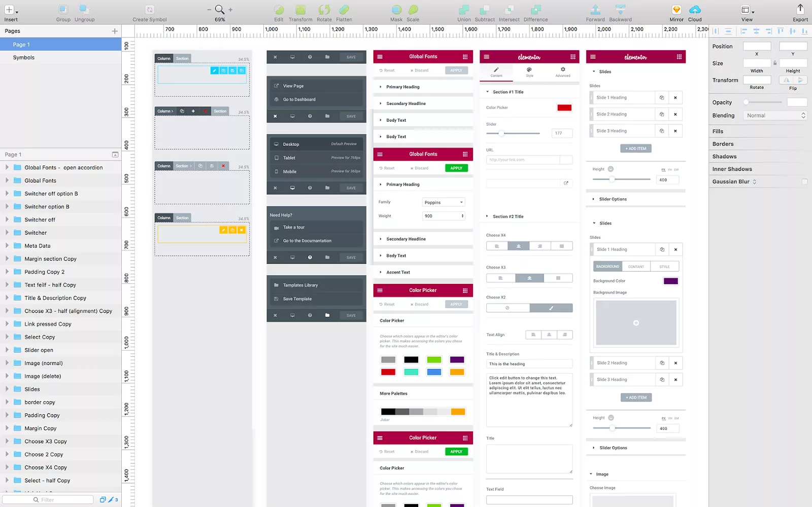 Elementor page builder shows you a live preview of your design on the right and a fixed sidebar on the left