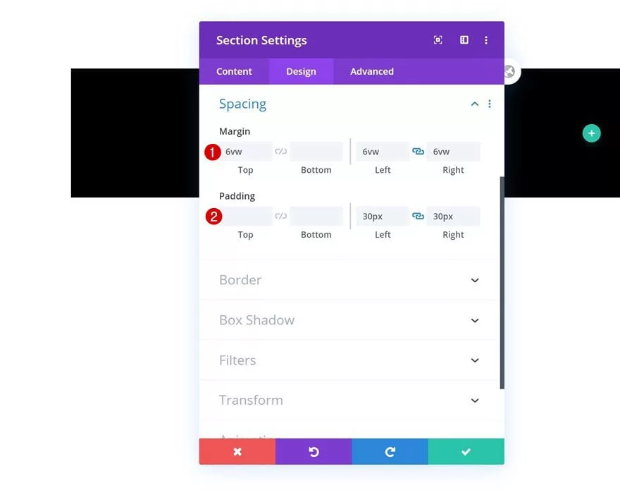 Add Margins and Padding of your own choice to your custom footer section