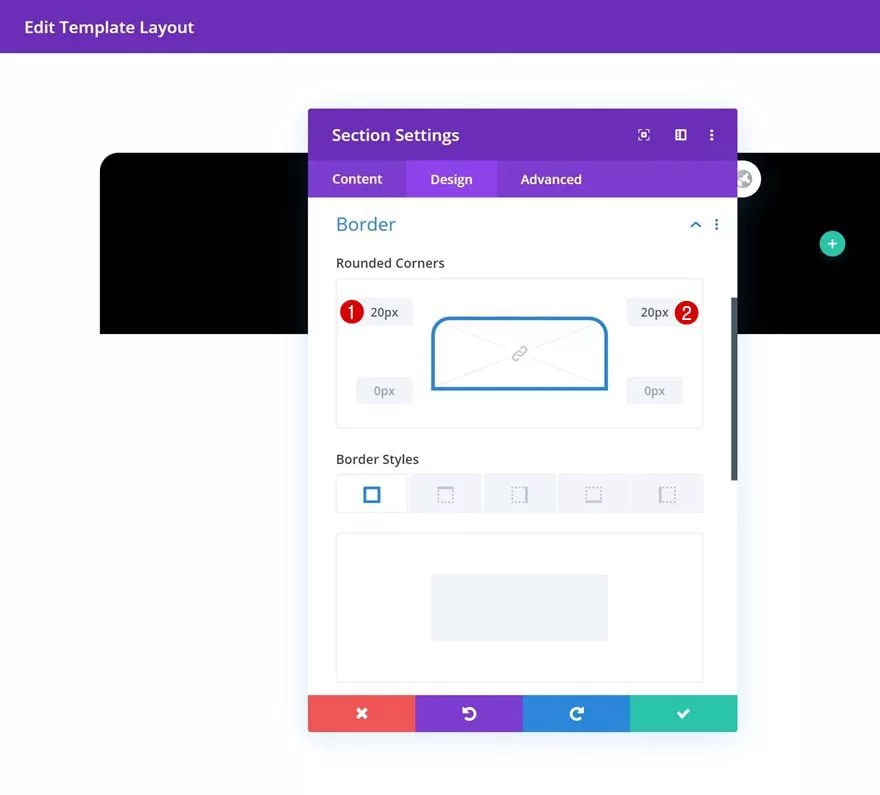 Add borders of your own choice to the custom footer section