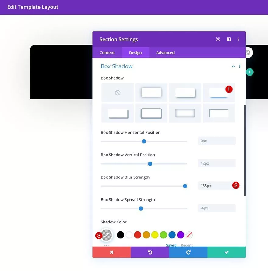 Add a box shadow of your own choice to the custom footer section