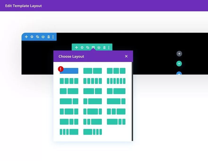 Add a row to the custom footer section by clicking on the plus icon and selecting a new row