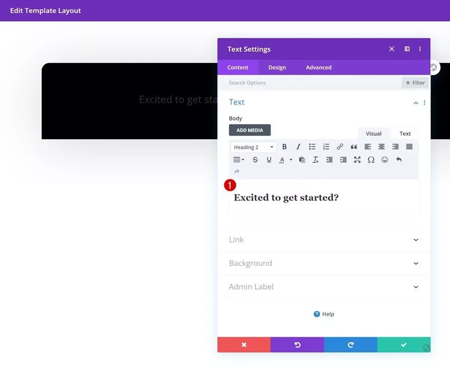 Add a text module in the column of the custom footer section