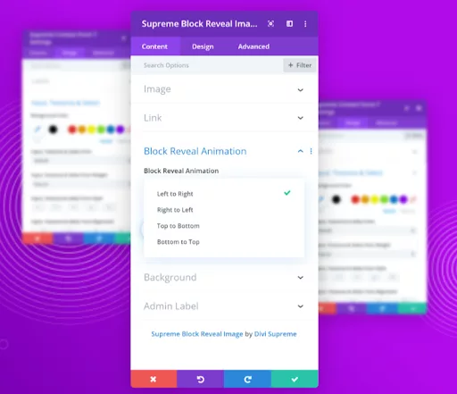 Reveal images hidden underneath a colored block using the Block Reveal Image Module in Divi Supreme Pro
