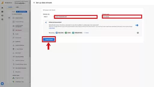 Enter your website’s URL and choose a name for the stream