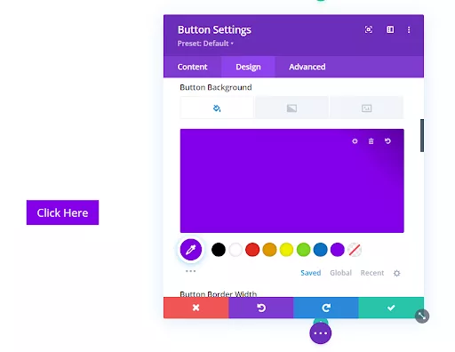 You can change the Divi button background color by selecting a new color in the Design tab’s Button settings.