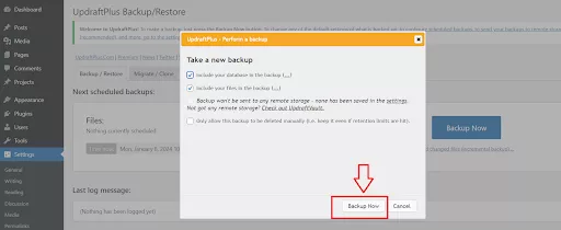 Preparing a WordPress site backup using the UpdraftPlus Plugin