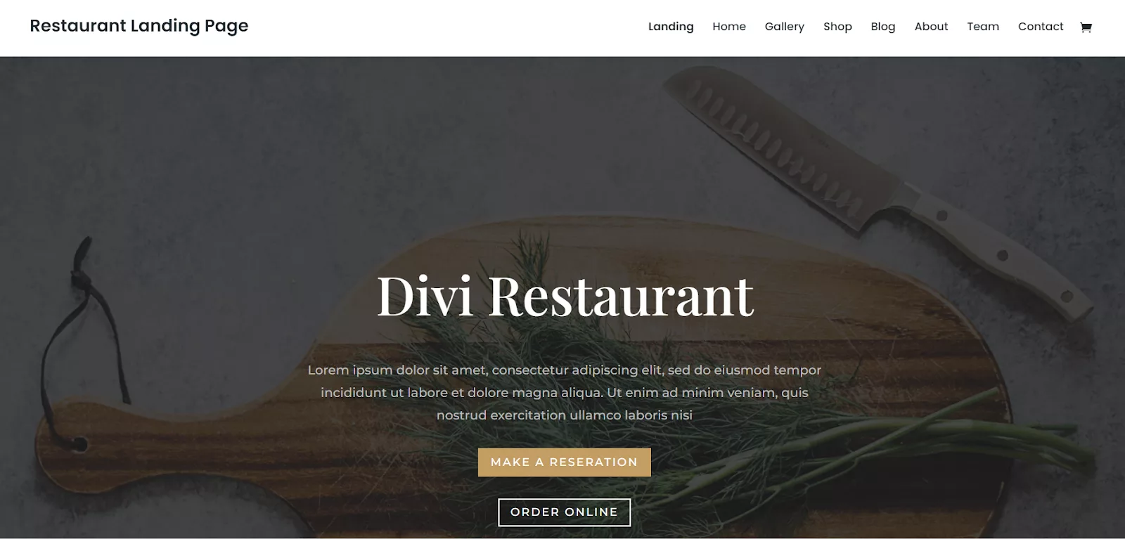 Restaurant Landing Page Divi Layout, a pre-made free Divi layout for food websites to showcase your restaurant’s menu, ambiance, and branding effectively.