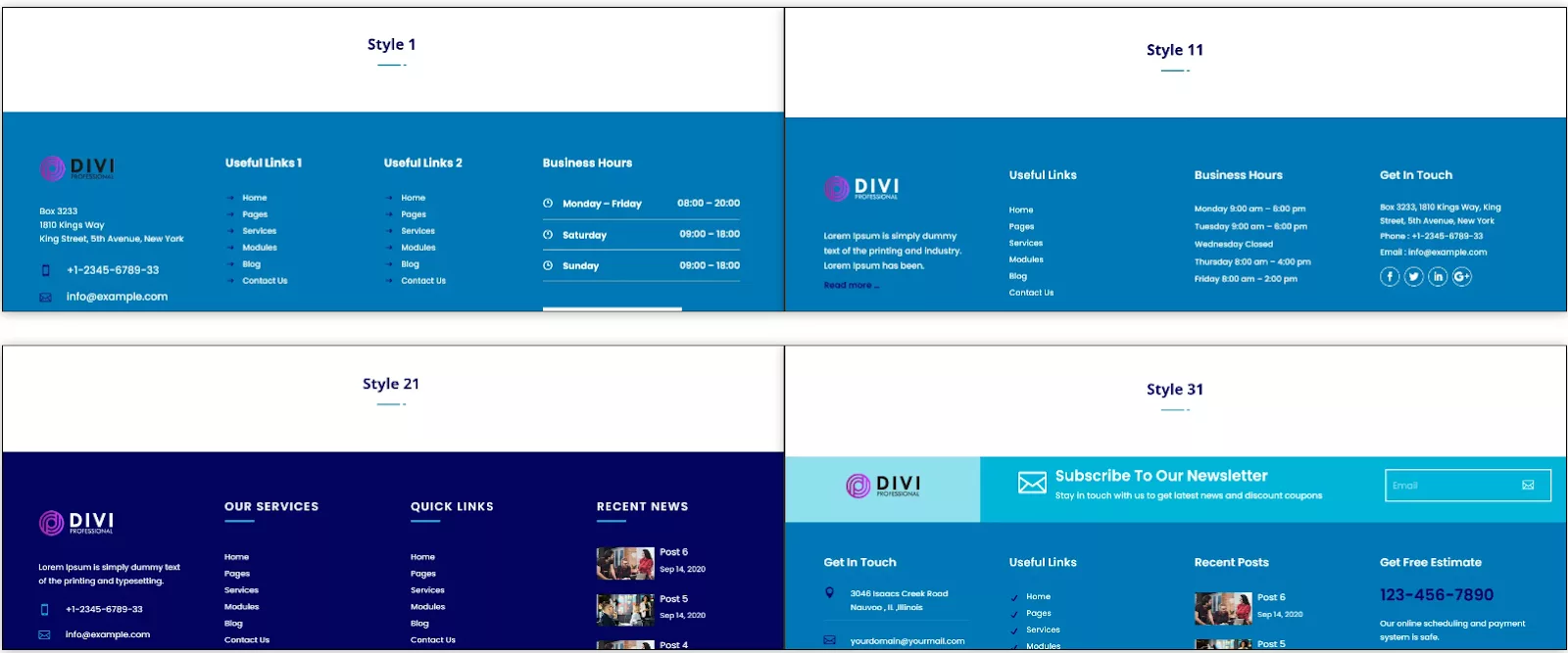 Divi Footer Layouts Bundle, a pre-made bundle of Divi Footer to optimize your website footer that is converting and aesthetically pleasing