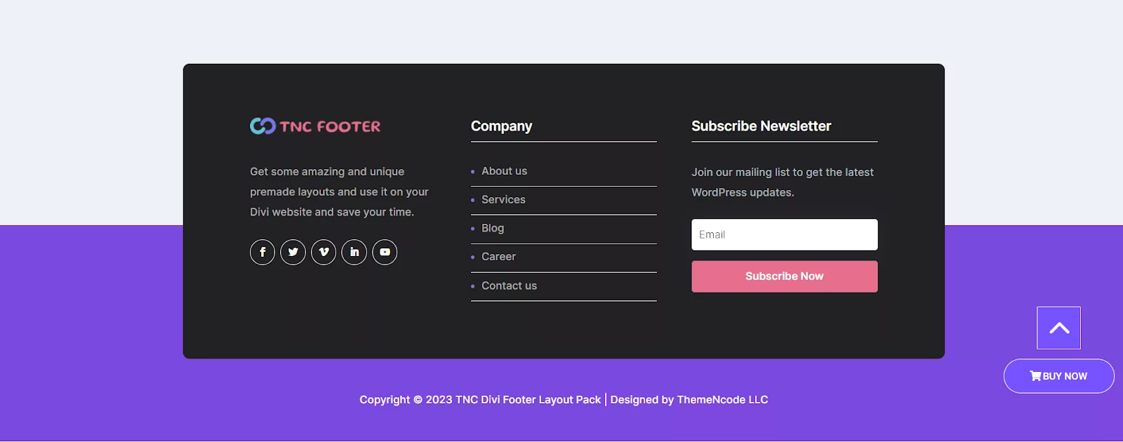 Footer Layout Pack for Divi by TNC, a pre-made bundle of Divi Footer layouts to optimize your website footer that is converting and aesthetically pleasing