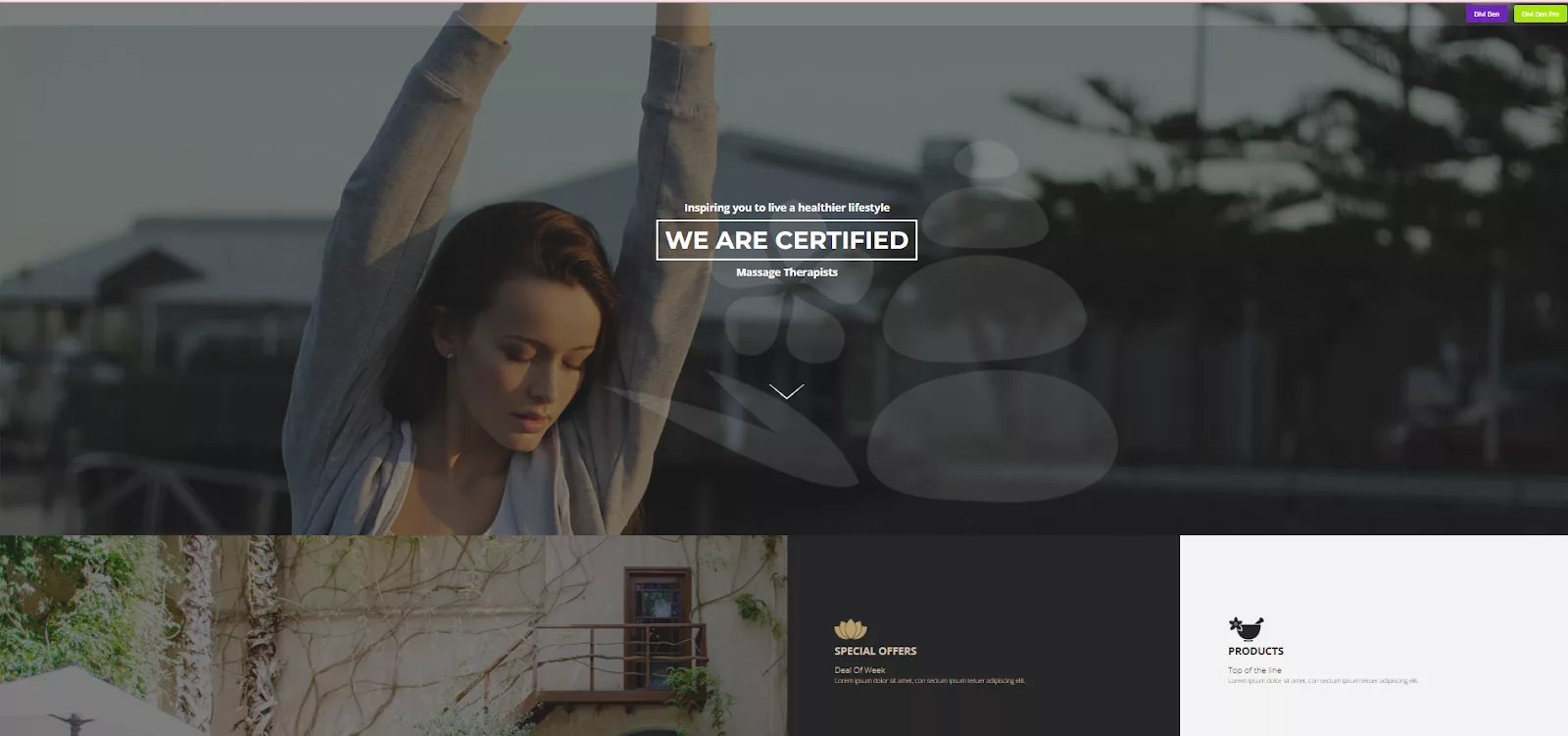 Divi Layout for a Health Spa or Wellness Centre, a pre-made premium Divi Layout Pack for Spa and Wellness Websites to find information about spa services.