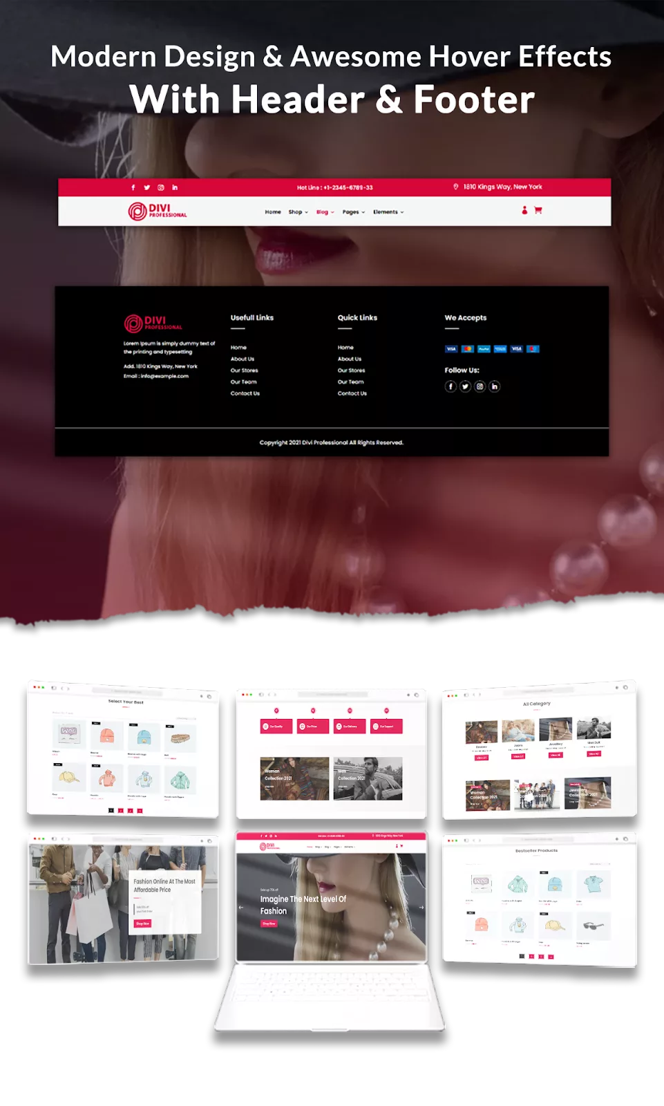 Divi Fashion Shop WooCommerce Child Theme, a premade Divi child theme for a fashion designer, personal stylist, or an e-commerce enthusiast for a WooCommerce website.