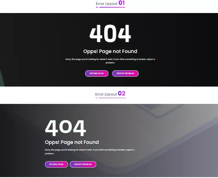 Divi 404 Error Page Layout Bundle, a premade Divi Layout to address website errors for a WooCommerce website