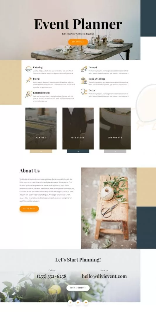 Event Planner Layout Pack for Divi, a premade Divi Layout for couples, wedding planners, and bridal businesses for a WooCommerce website