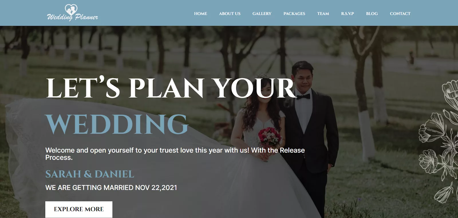 Wedding Divi Layout, a premade Divi Layout for couples, wedding planners, and bridal businesses for a WooCommerce website