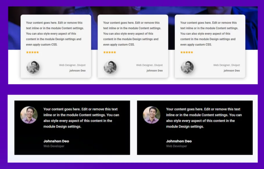 Divipot Testimonial Bundle, pre-built Divi layouts and plugin to display your reviews in style for your WordPress site