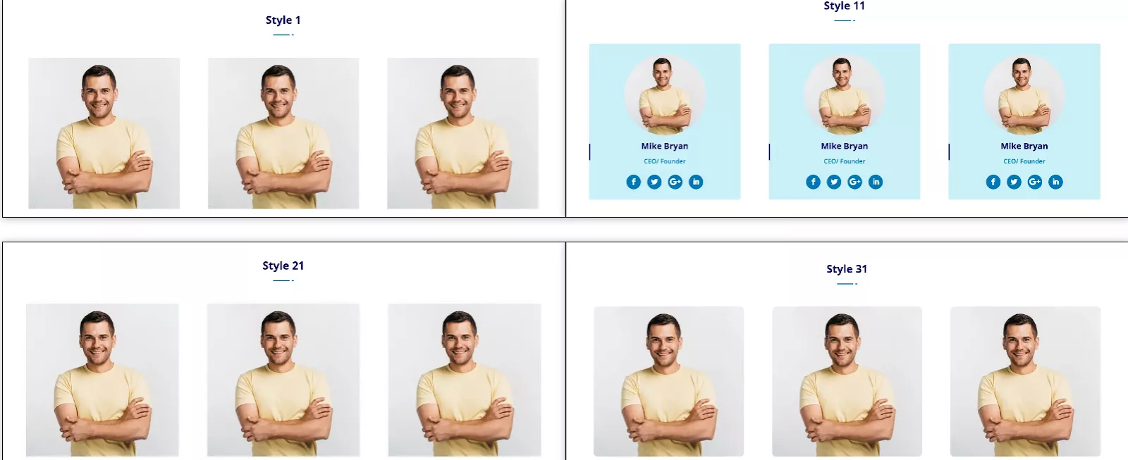 Divi Team Styles Bundle for showcasing your members on your WordPress site