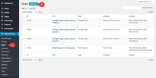 Configuring the content and access rules of your membership site