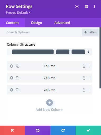 Row featuring a three-column layout.