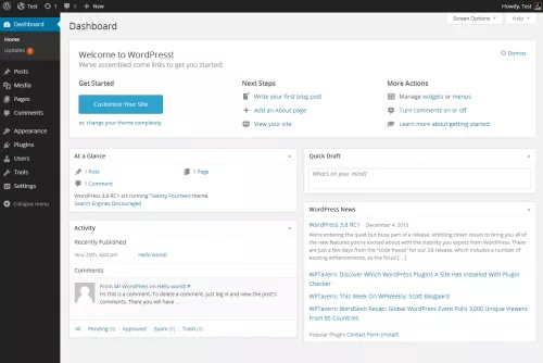 Exploring WordPress dashboard