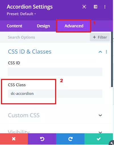 To start customizing the Accordion module, the first thing we need to do is assign it a special class.