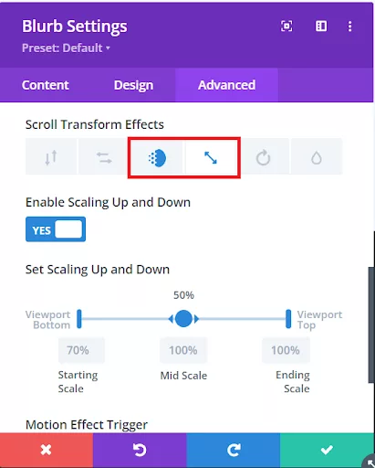 Don’t limit yourself to just one effect; you have the freedom to blend multiple Scroll Effects for a single Divi element.